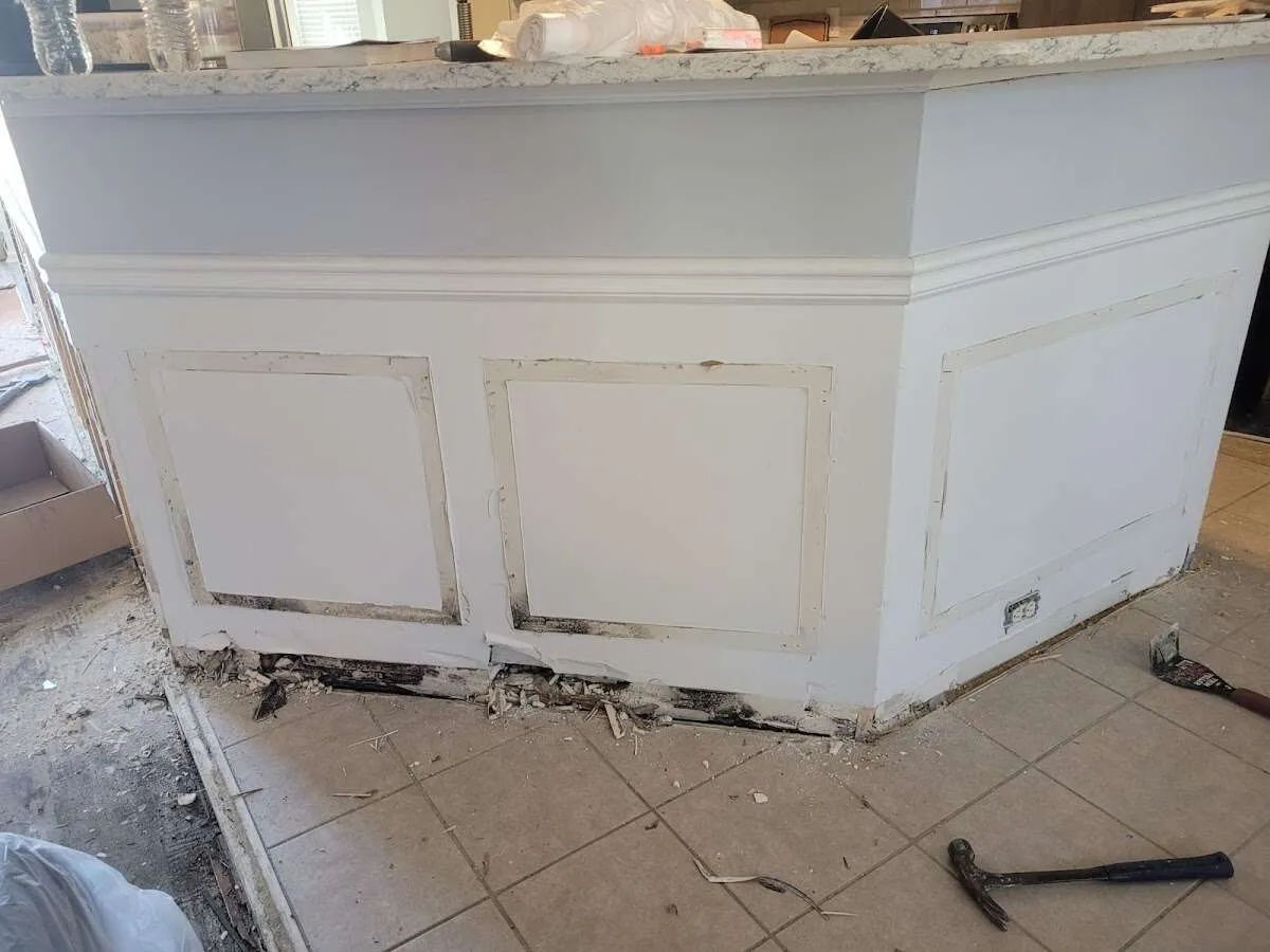 Water damage and mold on kitchen during Storm Damage Restoration in Huron